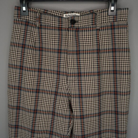 Reformation Franklin Straight Leg Trouser Pants in Beige and Red Plaid size 6 - Picture 3 of 16